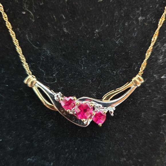 Elegant Vintage 10K White & Yellow Gold Genuine Ruby Diamond Necklace - Picture 11 of 14